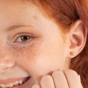 18k Solid Gold Ball 5 mm Push Backs Stud Earrings Toddlers, Children and Girls