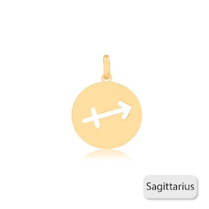 14k Solid Yellow Gold Zodiac Signs Medal charm for Chain for Girls, Teens, Women and Men (Sagittarius)