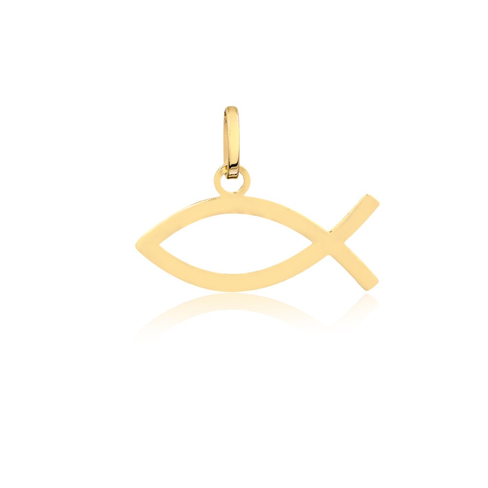 Christian Fish Pendant 18k Solid Yellow Gold Unisex Etsy