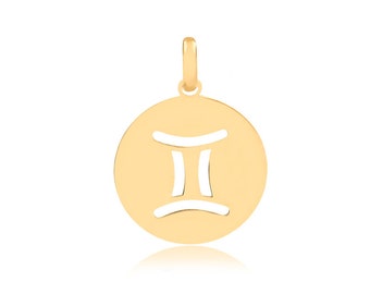 Gemini Zodiac Sign, 14k Solid Yellow Gold | Horoscope Medal Pendant for Necklace for Girls, Teens, Women and Men