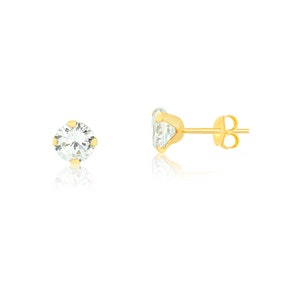 18k Solid Gold 5 mm Cubic Zircon Butterfly Backs Stud Earrings for Children