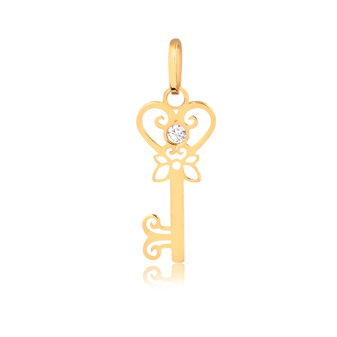 14k Solid Gold Key of Heart Cubic Zirconia Charm Women Teens - Etsy