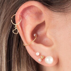 Piercing 18k Solid Gold Drop Dangle Heart Cartilage Hoop Ring Ear for Teen Women