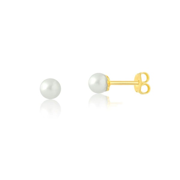 14k Yellow Gold Baby Earrings with 4mm Freshwater Pearls - Hypoallergenic Studs for Girls, Newborns, Infants, Toddlers