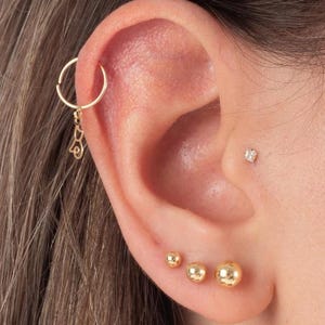 18k Solid Gold Drop Dangle Cat Cartilage Hoop Ring Ear Piercing for Teens Women