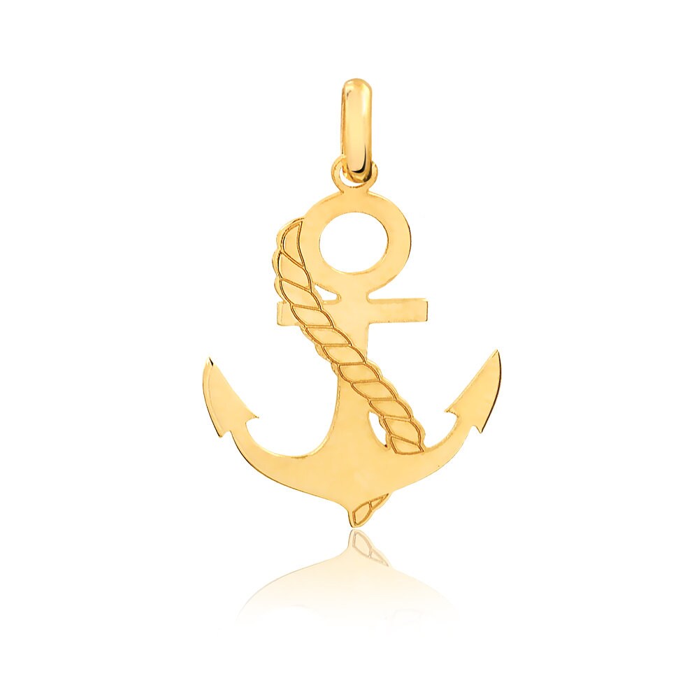 14k Solid Yellow Gold Anchor Pendant Charm for Men Women Necklace
