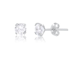 4 mm Round White Cubic Zircon Hypoallergenic 925 Sterling Silver Butterfly Backs Stud Earrings for Toddlers, Girls, Boys and Teens