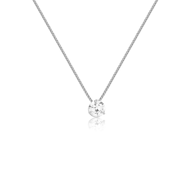 18k Solid White Gold Cubic Zirconia 4 mm Necklace for Women and Teens