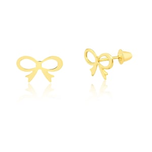 18k Solid Gold Bow Earrings: Baby Toddler Studs