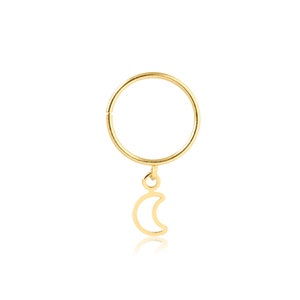 18k Yellow Gold Drop Dangle Moon Cartilage Hoop Ring Ear Piercing