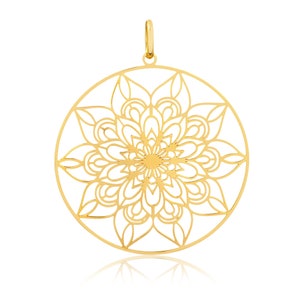 14k Solid Yellow Gold Mandala Circle charm for Chain for Women