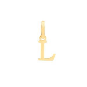 May include: Gold letter L charm pendant. The charm is made of solid gold and has a simple, elegant design.