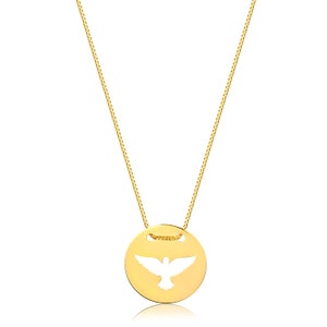 Religious Holy Spirit Dove 18k Solid Yellow Gold Christian Chain For Women