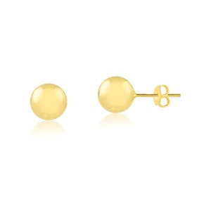 18k Solid Gold Ball 7 mm Butterfly Backs Stud Earrings for Girls and Women