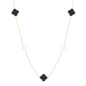 Luxury 18k Yellow Gold Necklace Onix, Mother of Peal Leaf For Her