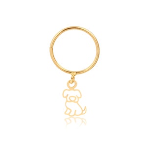 18K Solid Gold Dog Charm Hoop Earring Dainty Drop Cartilage or Helix Piercing for Women and Teens