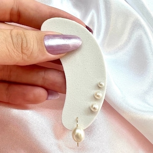 18K Solid Yellow Gold Pearl Drop Earrings 6mm Freshwater Pearls on Hook for Women, Brides, Classic Style Lovers
