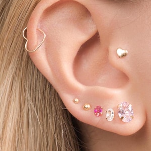 Heart Cartilage Helix Piercing 18k Solid Gold Earrings or Nose Piercing Women