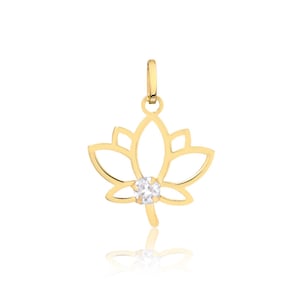 Lotus Flower Pendant 18k Solid Yellow Gold | 2.5 mm Cubic Zircon Flower Pendant for Necklace for Girls, Teens and Women