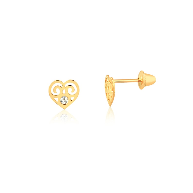 18k Solid Yellow Gold Heart Push Backs Stud Earrings for Babies and Girls