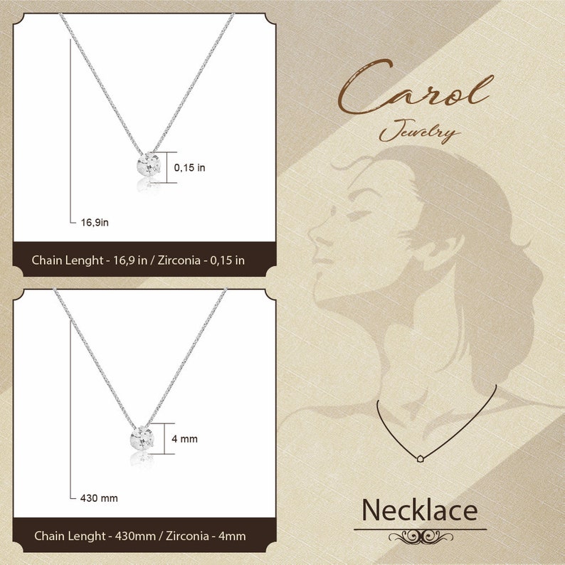 18k Solid White Gold Cubic Zirconia 4 mm Necklace for Women and Teens