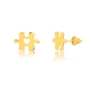 14k Solid Gold Puzzle Piece Stud Earrings: Infant, Toddler, Girl