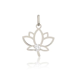18k Solid White Gold Lotus Flower Cubic Zircon charm for Chain Teens Women