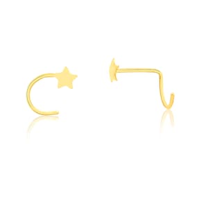 18k Gold Star Nose Ring Tiny L Shape Stud for Teen Girls & Women