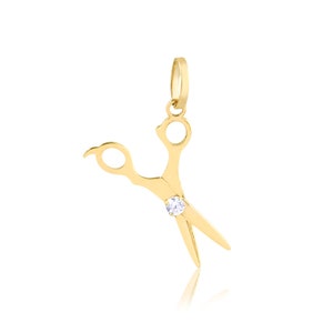 18k Gold Scissor Charm for Necklace Barber Stylist Gift Unisex
