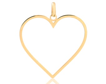 Heart Pendant 14K Solid Yellow Gold | Hollow Heart Shaped Pendant for Necklace for Girls and Women