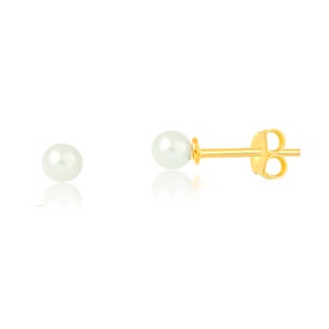 Tiny 14k Solid Yellow Gold Baby Earrings with 3mm Freshwater Pearls - Hypoallergenic Studs for Newborns, Infants, and Toddlers