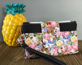 Women Pig Wallet,Handmade Clutch,Fabric Wallet Organizer,Hidden Zipper Pocket,Credit Card Wallet,Phone wallet,Summer Clutch, rm01