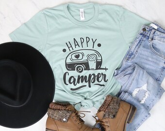 Happy Camper Unisex Graphic Tee | Happy Camper Shirt, Camping Shirt, Happy Camper Tshirt, Camper Gift, Camper, Glamping Shirt, Hiking Shirt