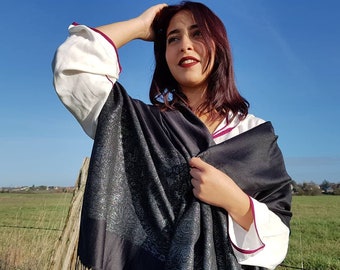 Pashmina noir chaud, écharpe pour femme, foulard hiver