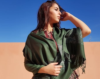 Green pashmina winter scarf for women