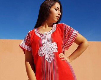 Red moroccan kaftan for women, bohemian clothing, oriental dress