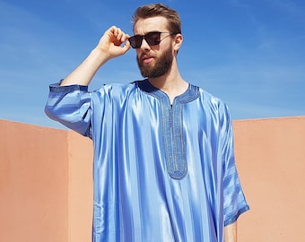 Beautiful bleu moroccan djellaba for men oriental kaftan