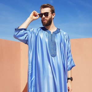 Beautiful bleu moroccan djellaba for men oriental kaftan