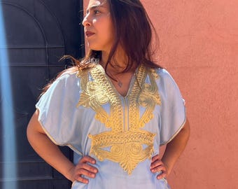Blue Caftan for Women with beautiful embroiderie