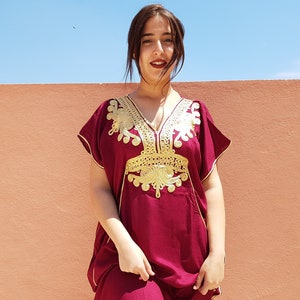 Burgundy dress, moroccan kaftan for women, maternity dress