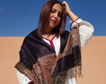 Black scarf moroccan pashmina, black shawl for women