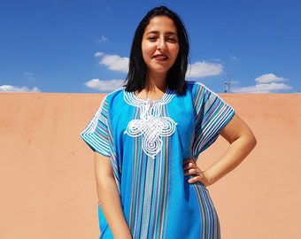 Caftan marocain bleu ciel à rayures robe d'été