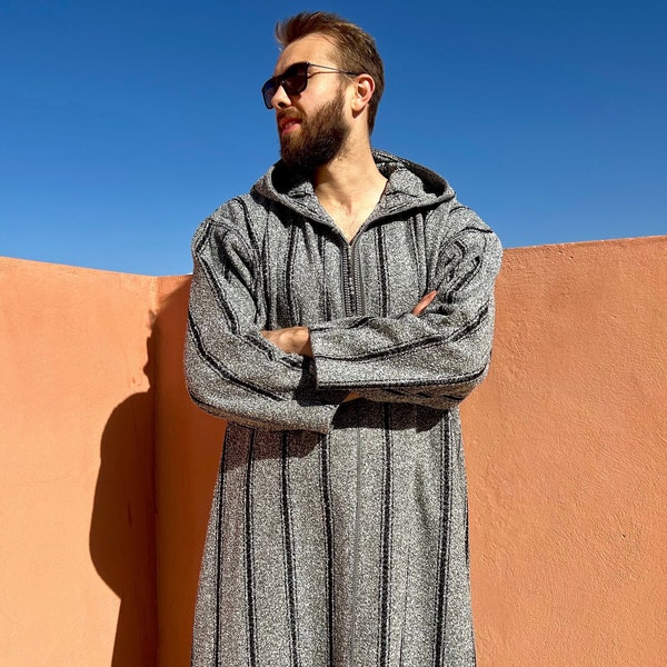 Djellaba très épaisse hiver marocaine pour homme, caftan à capuche en laine