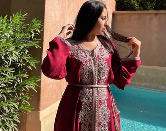 Beautiful moroccan burgundy dress for women, women gift for christmas