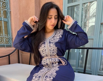 Moroccan blue kaftan, oriental clothing for women