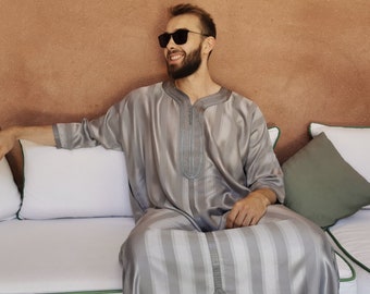 Moroccan grey men kaftan, moroccan gift for men