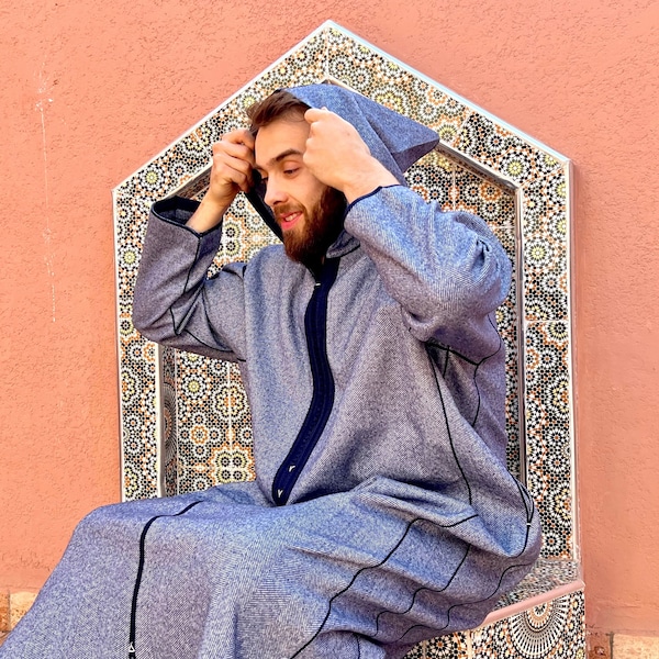 Moroccan blue djellaba for men