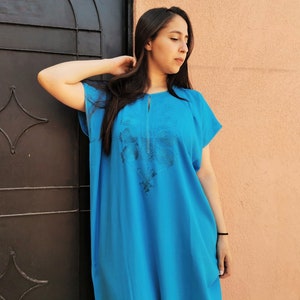 Long moroccan dress, summer blue kaftan, moroccan clothing for women