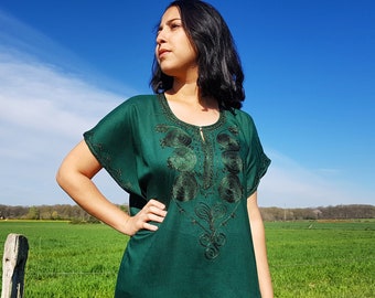 Beautiful moroccan green kaftan for women with green embroidery