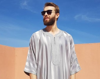 Grey moroccan djellaba for men oriental kaftan